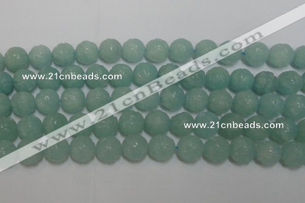 CAM1126 15.5 inches 16mm carved round amazonite beads wholesale