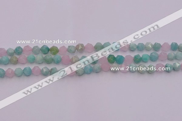 CAM1441 15.5 inches 6mm faceted nuggets amazonite & rose quartz beads