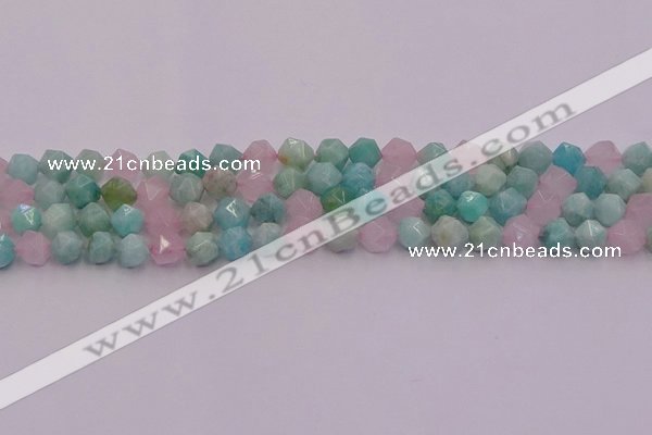 CAM1442 15.5 inches 8mm faceted nuggets amazonite & rose quartz beads