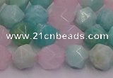 CAM1443 15.5 inches 10mm faceted nuggets amazonite & rose quartz beads