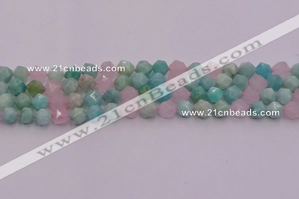 CAM1443 15.5 inches 10mm faceted nuggets amazonite & rose quartz beads