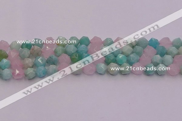 CAM1444 15.5 inches 12mm faceted nuggets amazonite & rose quartz beads