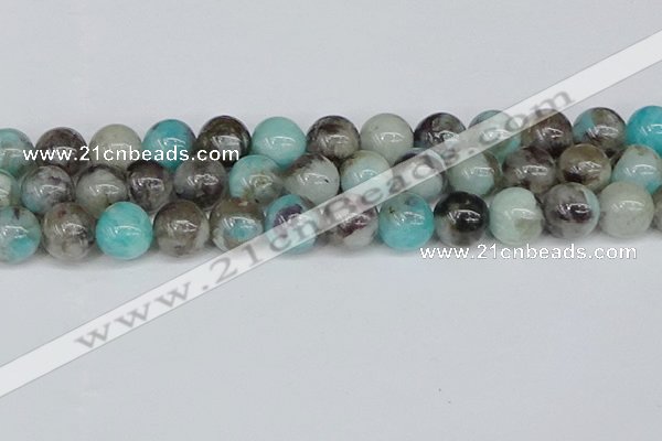 CAM1485 15.5 inches 14mm round Madagascar black amazonite beads