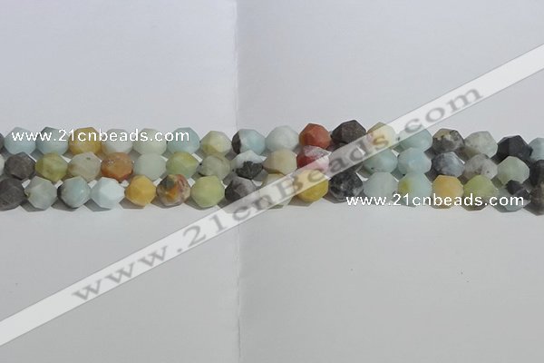 CAM1488 15.5 inches 8mm faceted nuggets matte black amazonite beads