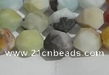 CAM1489 15.5 inches 10mm faceted nuggets matte black amazonite beads