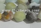 CAM1490 15.5 inches 12mm faceted nuggets matte black amazonite beads