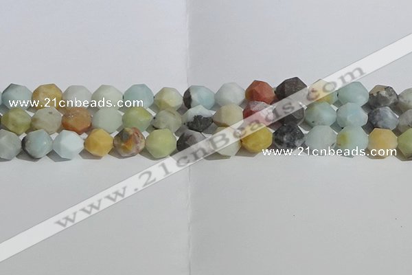 CAM1490 15.5 inches 12mm faceted nuggets matte black amazonite beads