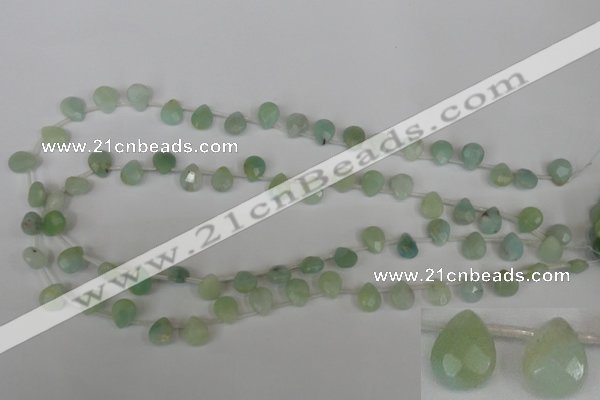 CAM634 Top-drilled 8*10mm faceted flat teardrop Chinese amazonite beads