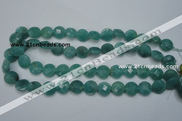 CAM942 15.5 inches 14mm faceted coin amazonite gemstone beads