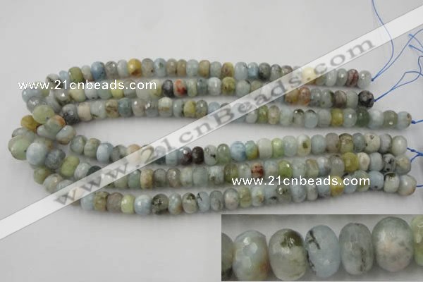 CAQ352 15.5 inches 6*10mm faceted rondelle natural aquamarine beads