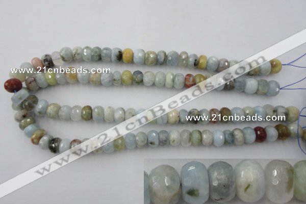 CAQ353 15.5 inches 8*12mm faceted rondelle natural aquamarine beads