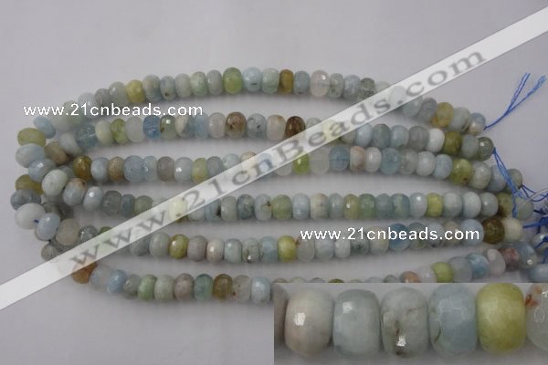 CAQ356 15.5 inches 7*11mm faceted rondelle natural aquamarine beads