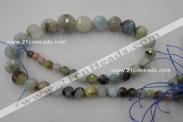 CAQ360 15.5 inches 7mm - 18mm faceted round natural aquamarine beads