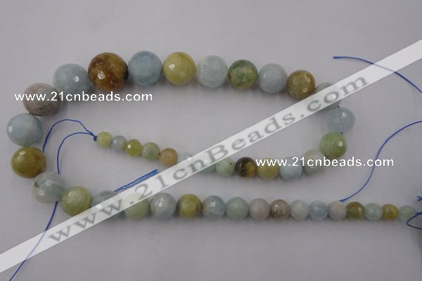 CAQ362 15.5 inches 6mm - 16mm faceted round natural aquamarine beads