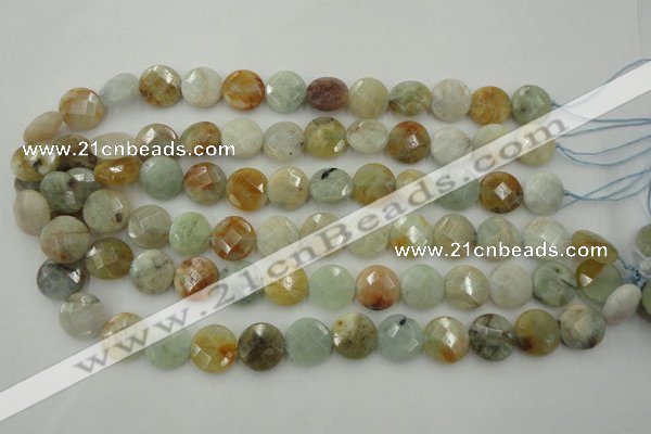 CAQ368 15.5 inches 15mm faceted coin natural aquamarine beads