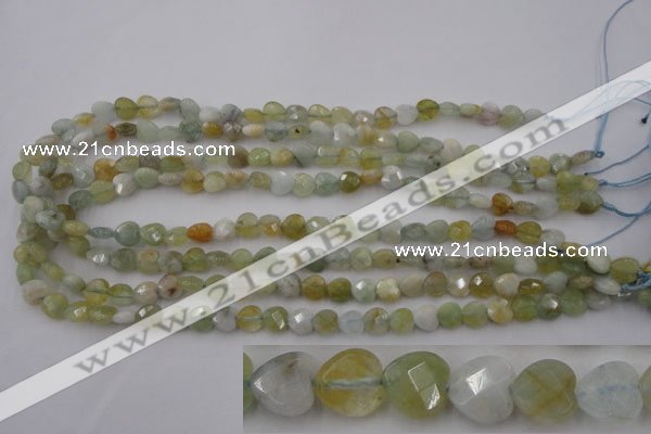 CAQ390 15.5 inches 8*8mm faceted heart natural aquamarine beads