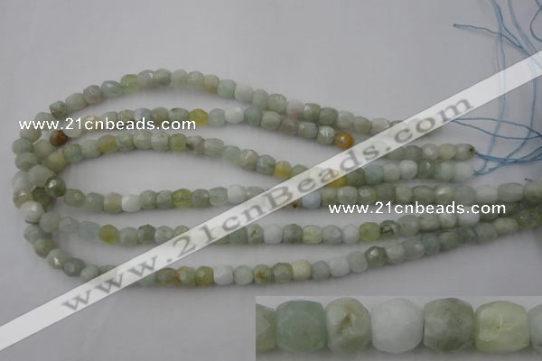 CAQ410 15.5 inches 7*8mm faceted nuggets natural aquamarine beads