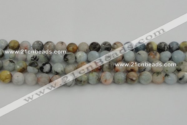 CAQ422 15.5 inches 10mm faceted round natural aquamarine beads