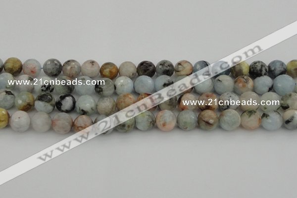 CAQ423 15.5 inches 12mm faceted round natural aquamarine beads