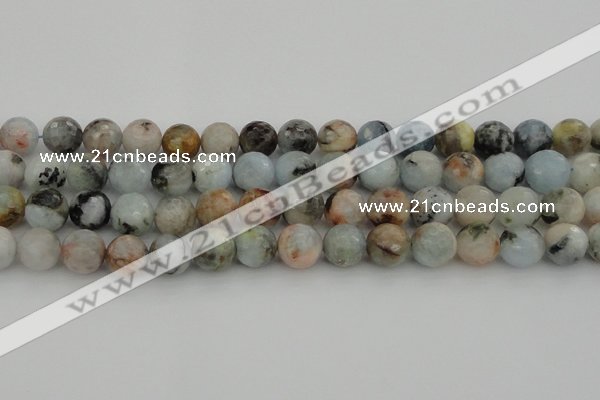 CAQ424 15.5 inches 14mm faceted round natural aquamarine beads