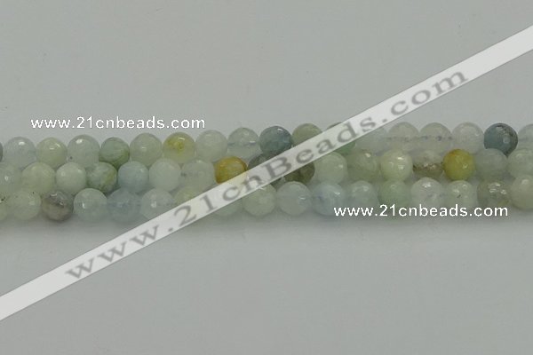 CAQ437 15.5 inches 8mm faceted round natural aquamarine beads