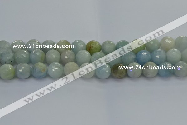 CAQ555 15.5 inches 12mm faceted round natural aquamarine beads