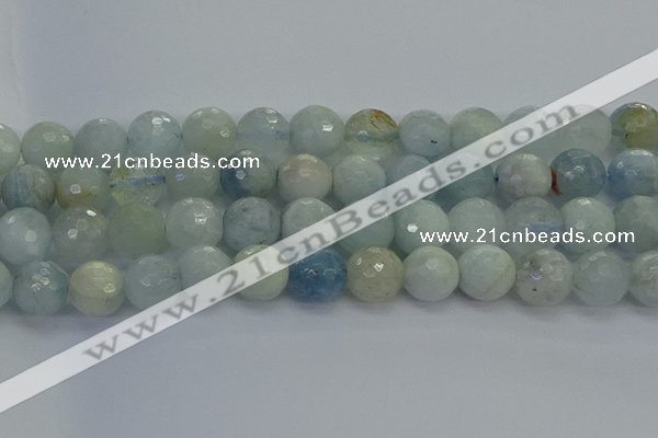 CAQ556 15.5 inches 14mm faceted round natural aquamarine beads