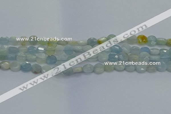 CAQ568 15.5 inches 7mm faceted coin natural aquamarine beads