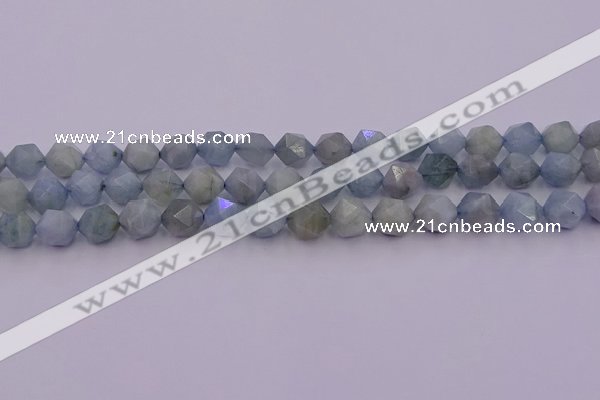 CAQ792 15.5 inches 10mm faceted nuggets aquamarine gemstone beads