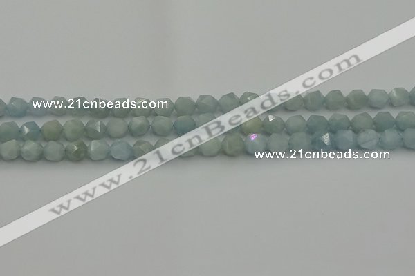 CAQ796 15.5 inches 6mm faceted nuggets aquamarine gemstone beads