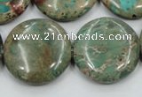 CAT07 15.5 inches 25mm flat round natural aqua terra jasper beads