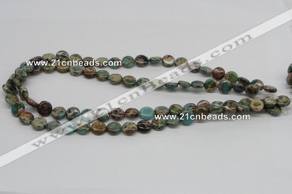 CAT5008 15.5 inches 10mm flat round natural aqua terra jasper beads