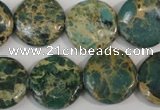 CAT5031 15.5 inches 20mm flat round natural aqua terra jasper beads