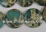 CAT5032 15.5 inches 22mm flat round natural aqua terra jasper beads