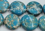 CAT65 15.5 inches 25mm flat round dyed natural aqua terra jasper beads