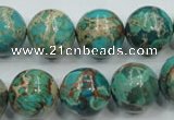 CAT77 15.5 inches 14mm round dyed natural aqua terra jasper beads