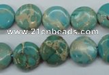 CAT84 15.5 inches 14mm flat round dyed natural aqua terra jasper beads