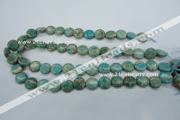 CAT84 15.5 inches 14mm flat round dyed natural aqua terra jasper beads