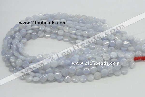 CBC11 15.5 inches 10mm flat round blue chalcedony beads wholesale