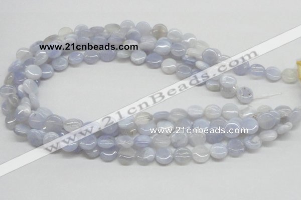 CBC12 15.5 inches 12mm flat round blue chalcedony beads wholesale