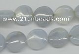 CBC33 15.5 inches 14mm flat round blue chalcedony beads wholesale