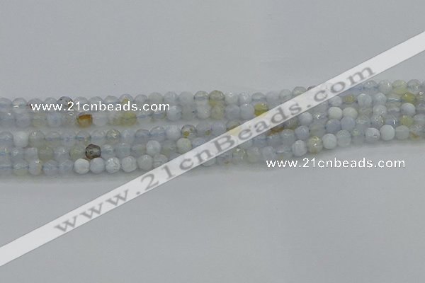 CBC461 15.5 inches 4mm faceted round blue chalcedony gemstone beads