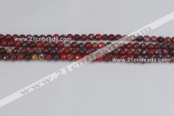 CBD375 15.5 inches 4mm faceted round poppy jasper beads