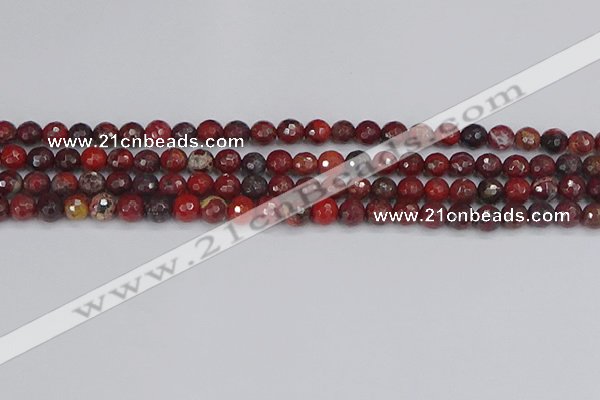 CBD376 15.5 inches 6mm faceted round poppy jasper beads