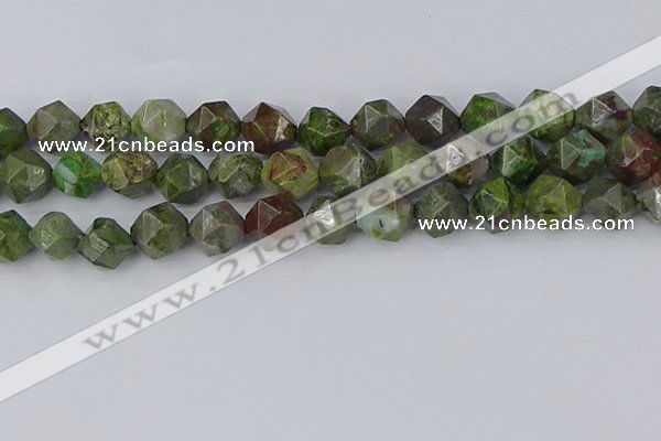 CBG111 15.5 inches 12mm faceted nuggets bronze green gemstone beads