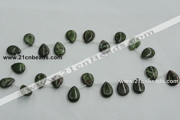 CBG21 13*18mm top-drilled flat teardrop bronze green gemstone beads