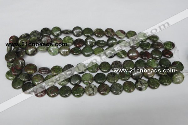 CBG35 15.5 inches 14mm flat round bronze green gemstone beads