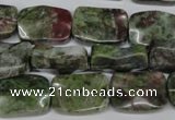 CBG69 15.5 inches 13*18mm wavy rectangle bronze green gemstone beads