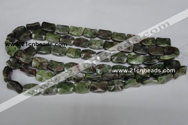 CBG69 15.5 inches 13*18mm wavy rectangle bronze green gemstone beads