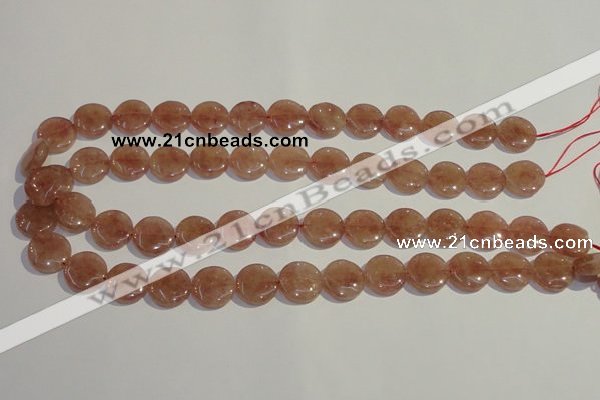 CBQ17 15.5 inches 14mm flat round strawberry quartz beads wholesale